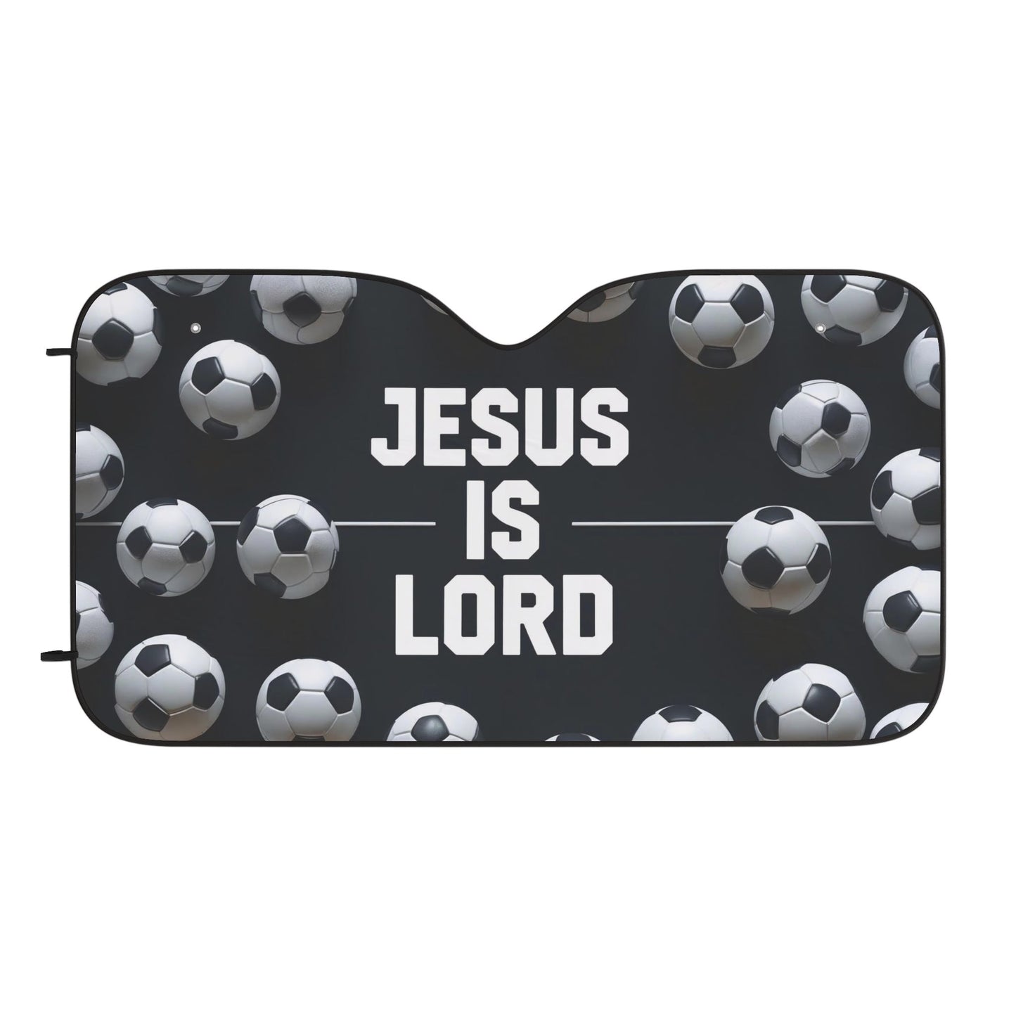 Car Sun Shade - Soccer Themed Jesus is Lord Design